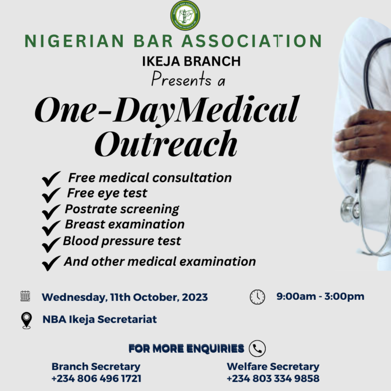 NBA Ikeja Set to Host a One-day Medical Outreach on Wednesday, 11th October 2023