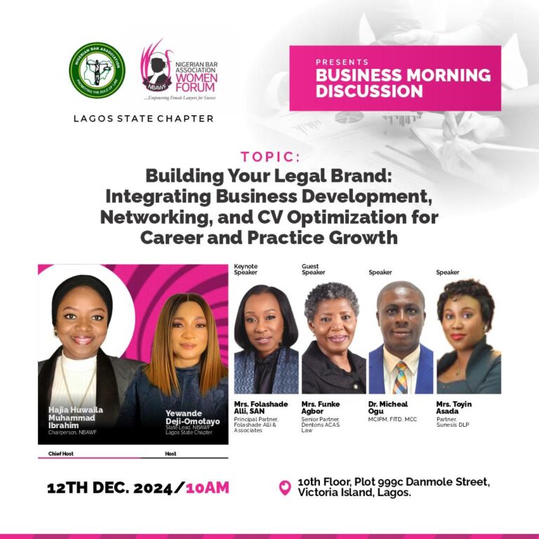 Nigerian Bar Association Women Forum (NBAWF) Lagos State Chapter Hosts Business Morning Discussion