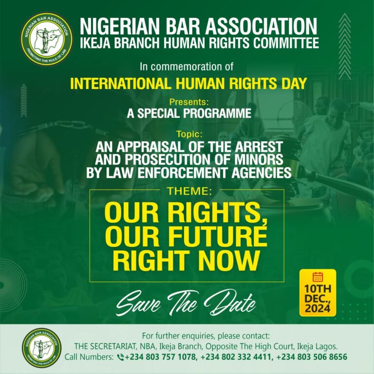 Human Rights Day: NBA Ikeja to Mark Human Rights Day with Legal Clinic and Special Focus on Citizens’ Right