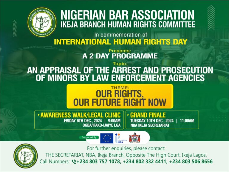 NBA Ikeja Branch Marks International Human Rights Day with Focus on Minors Caught in Law Enforcement Actions