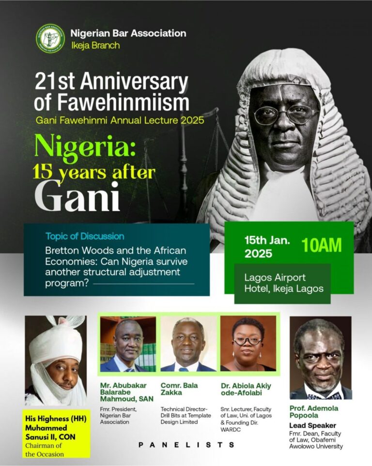 Gani Fawehinmi Lecture 2025: NBA Ikeja Set to Mark 21 Years of Fawehinmiism with Focus on Nigeria’s Economic Survival